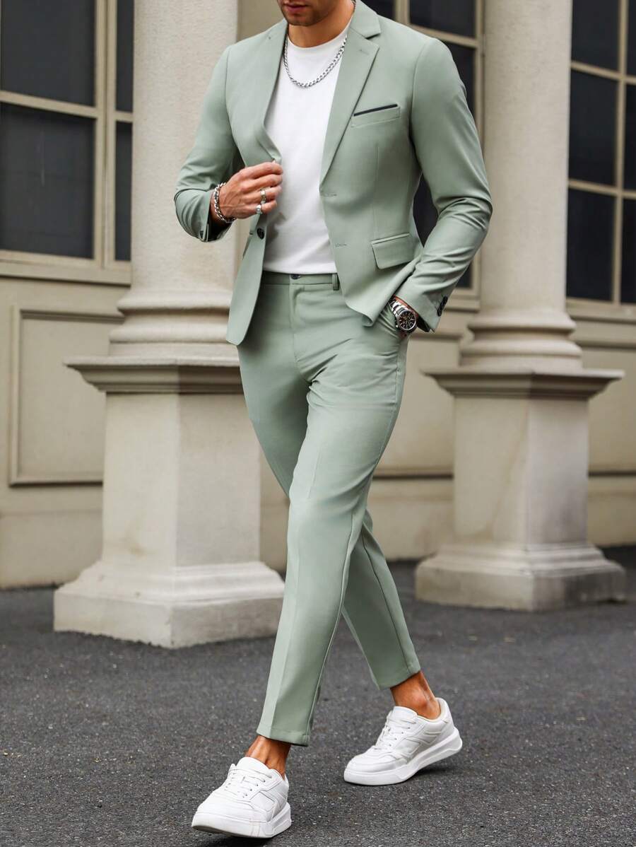 Manfinity Bizformal Men's Contrast Detail Suit Set With Jacket And Pants, Old Money Style
