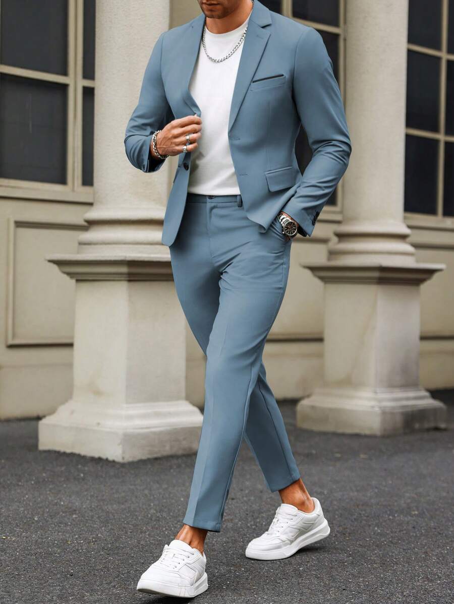 Manfinity Bizformal Men's Contrast Detail Suit Set With Jacket And Pants, Old Money Style
