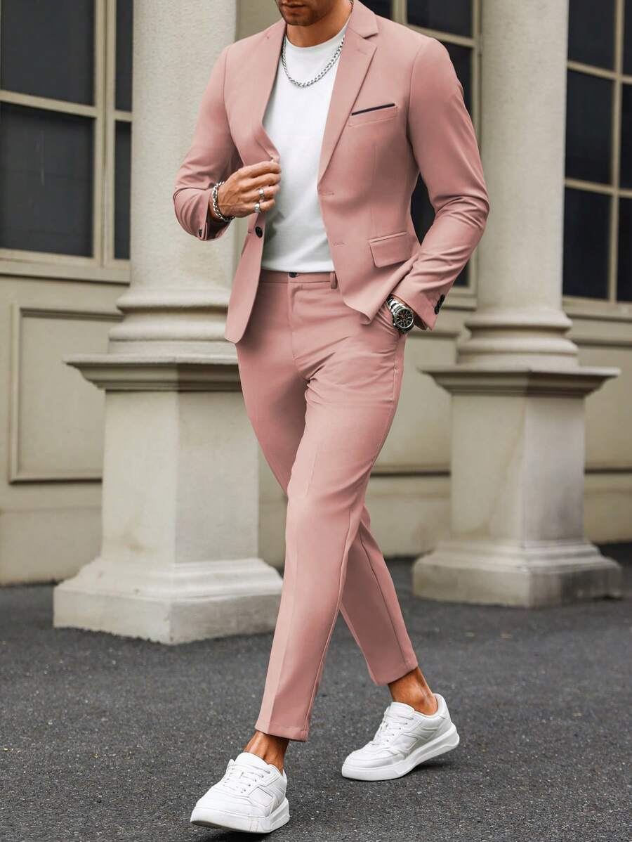 Manfinity Bizformal Men's Contrast Detail Suit Set With Jacket And Pants, Old Money Style