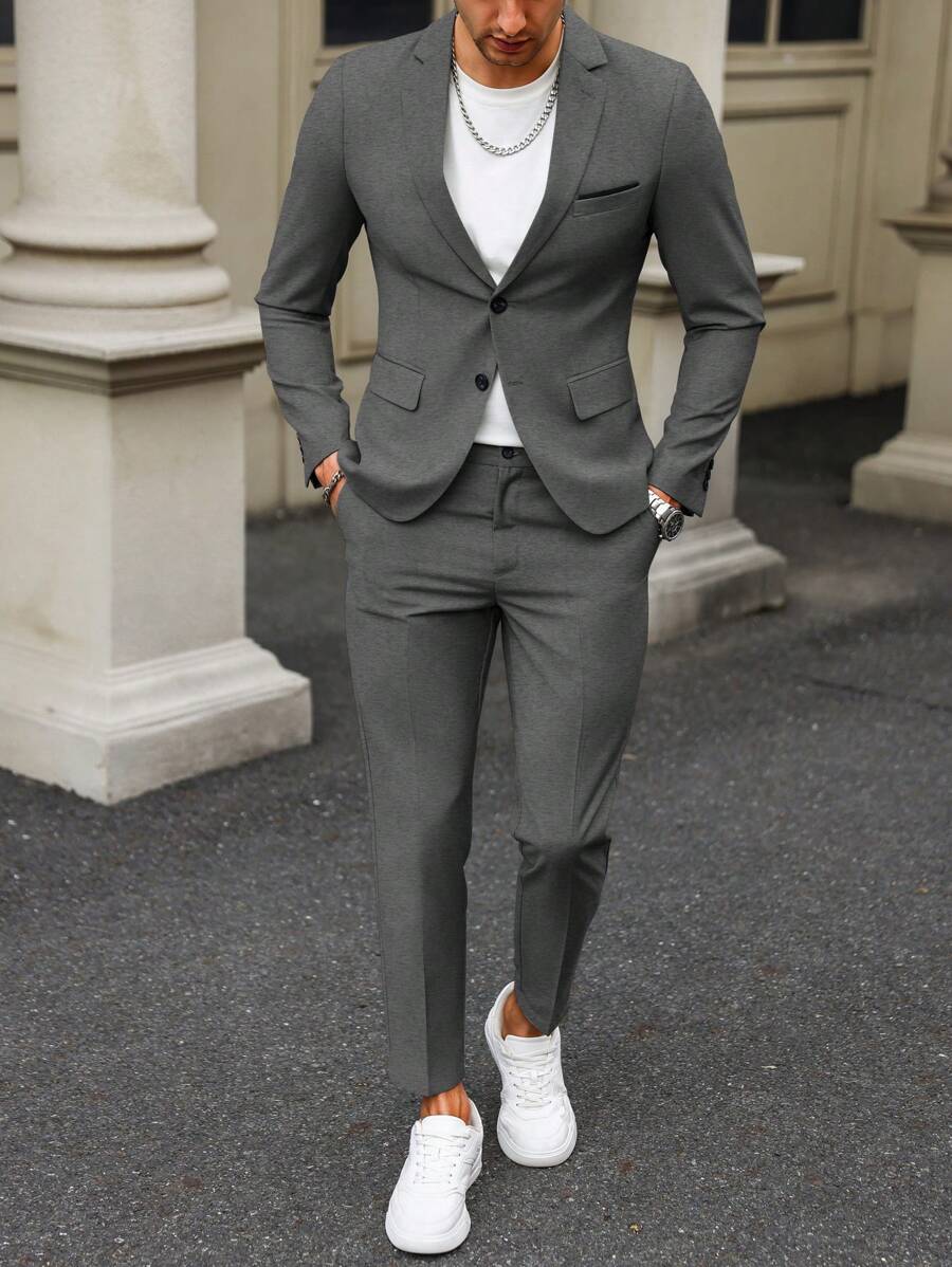 Manfinity Bizformal Men's Contrast Detail Suit Set With Jacket And Pants, Old Money Style
