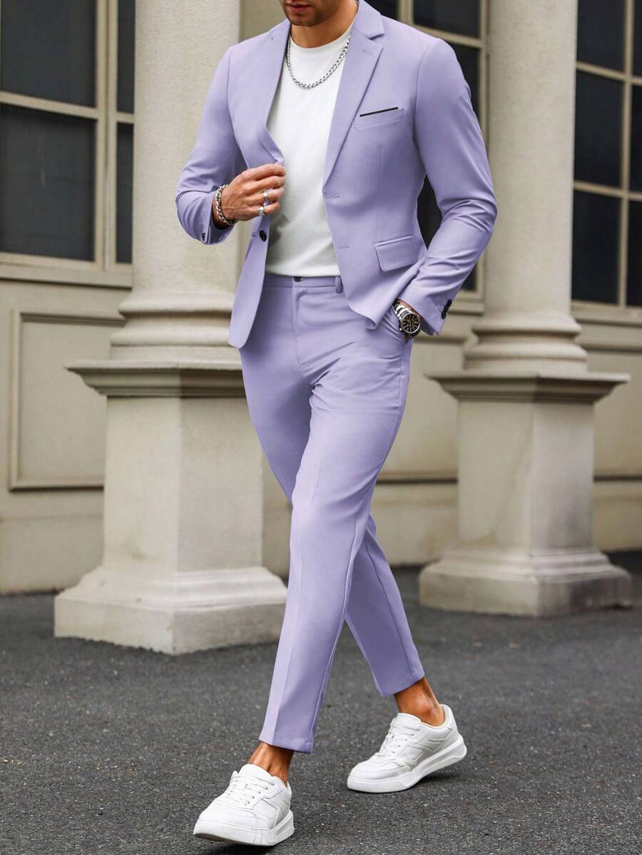 Manfinity Bizformal Men's Contrast Detail Suit Set With Jacket And Pants, Old Money Style