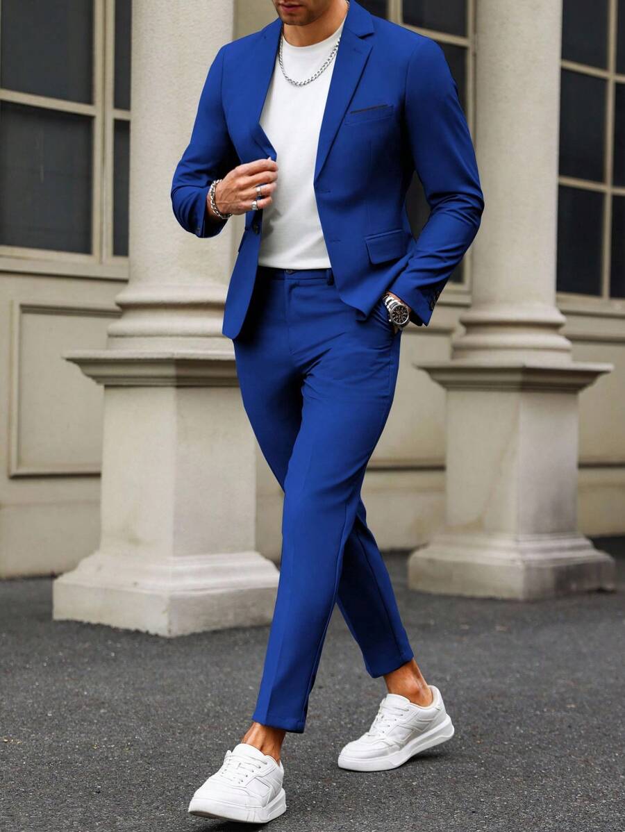 Manfinity Bizformal Men's Contrast Detail Suit Set With Jacket And Pants, Old Money Style