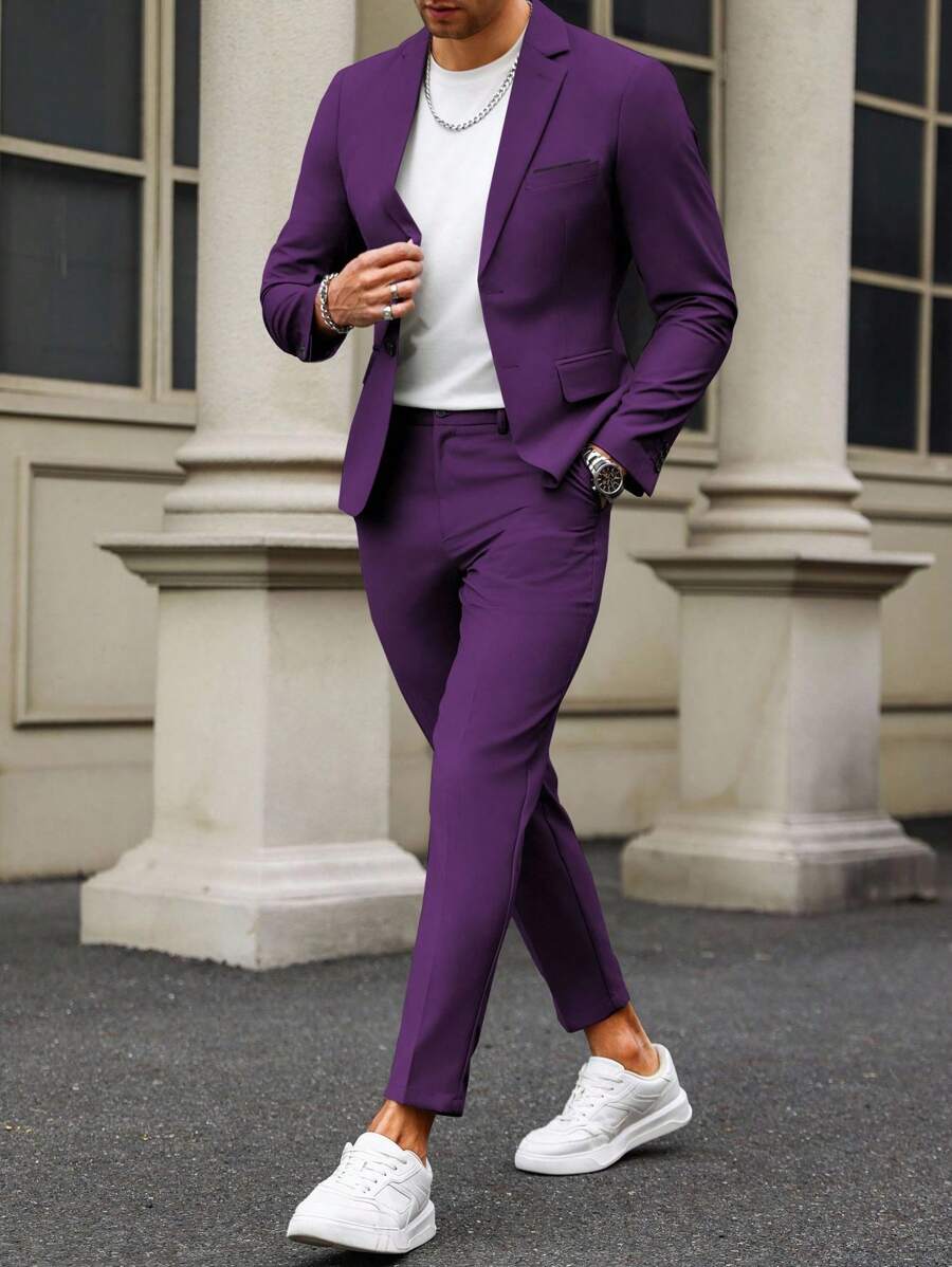 Manfinity Bizformal Men's Contrast Detail Suit Set With Jacket And Pants, Old Money Style