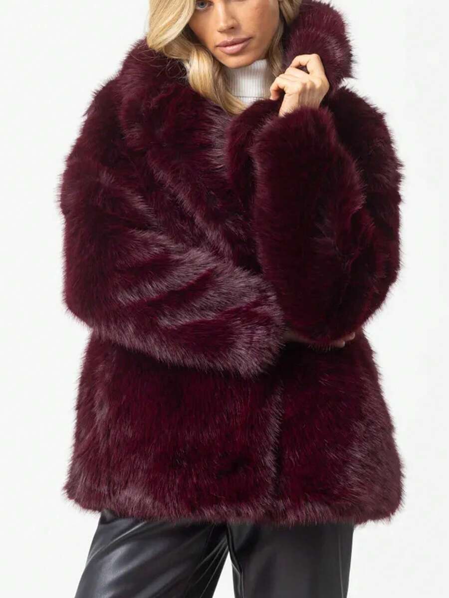 HH Women Vintage Solid Faux Fur Coat Loose Casual Long Sleeve Lapel Jacket Winter Thick Warm Outerwear Oversize Style