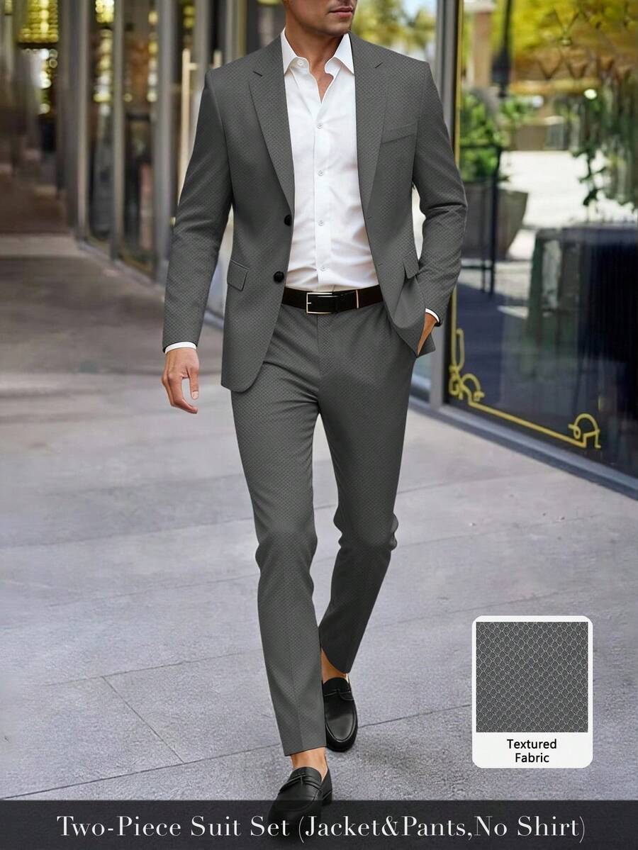 Manfinity Bizformal Men's Contrast Detail Suit Set With Jacket And Pants, Old Money Style