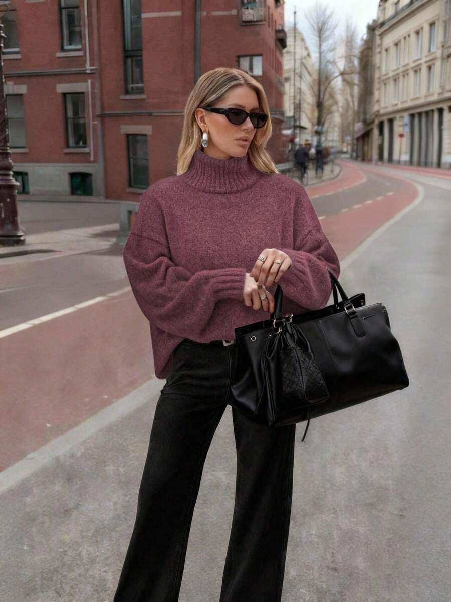 FOR BEAUTY Women's Autumn/Winter New High Neck White Simple Commuting Style Sweater, Fashionable Slim Fit, Elegant Fashion, Ribbed Long Sleeve Daily Leisure And Versatile Commuting Lazy Style Warm Knitted Sweater Top New Year