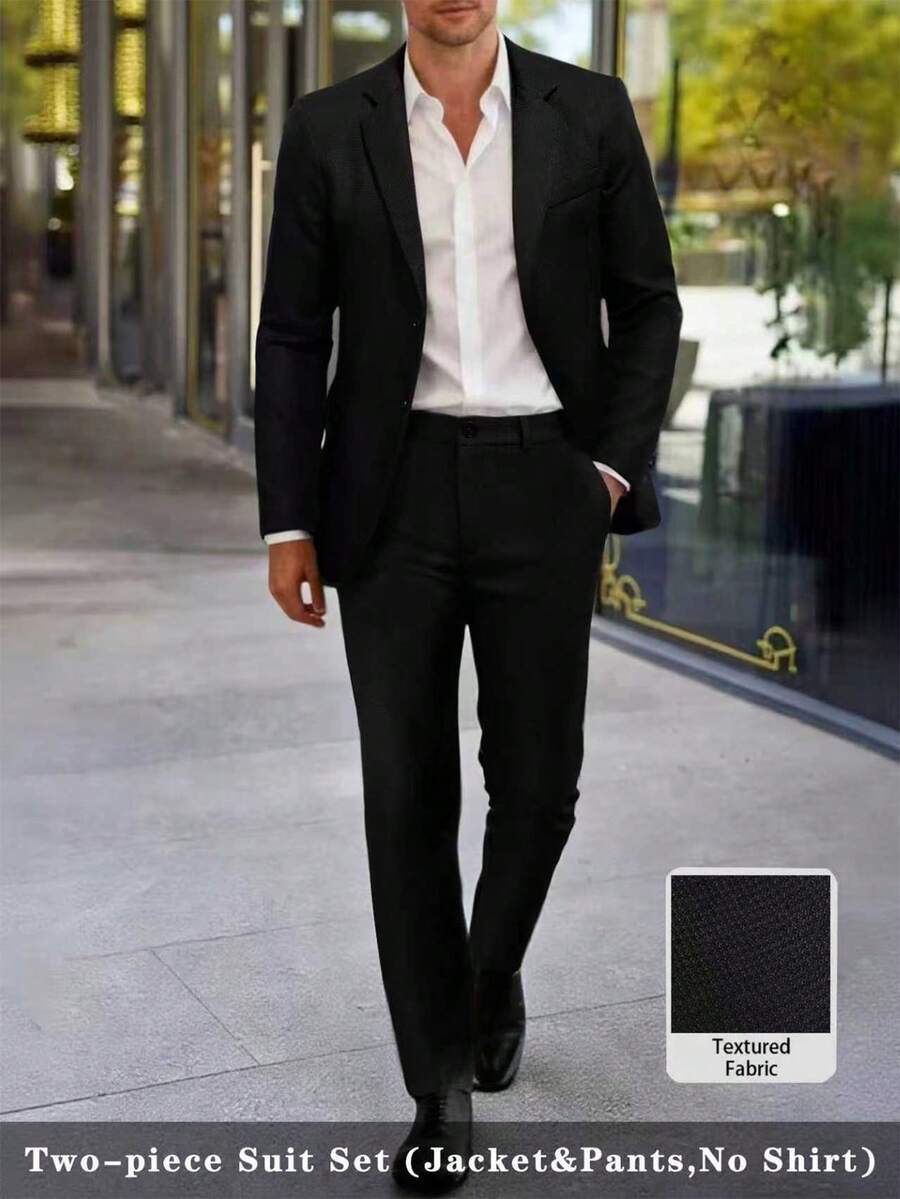 Manfinity Bizformal Men's Contrast Detail Suit Set With Jacket And Pants, Old Money Style