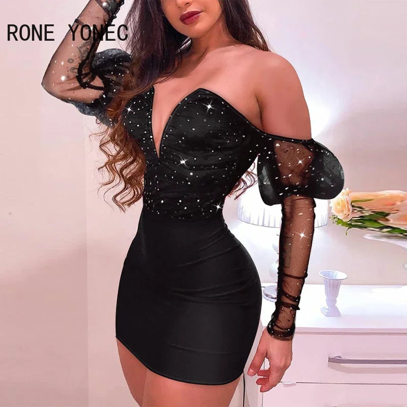 Black Rhinestone Bodycon Dress Front View