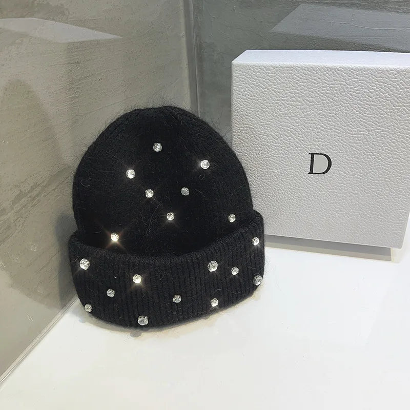 Luxury Rhinestone Beads Knitted Hat